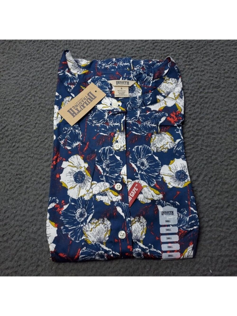 Duluth Trading Wrinklefighter Tunic Womens Small Floral Blue Button Shirt LL